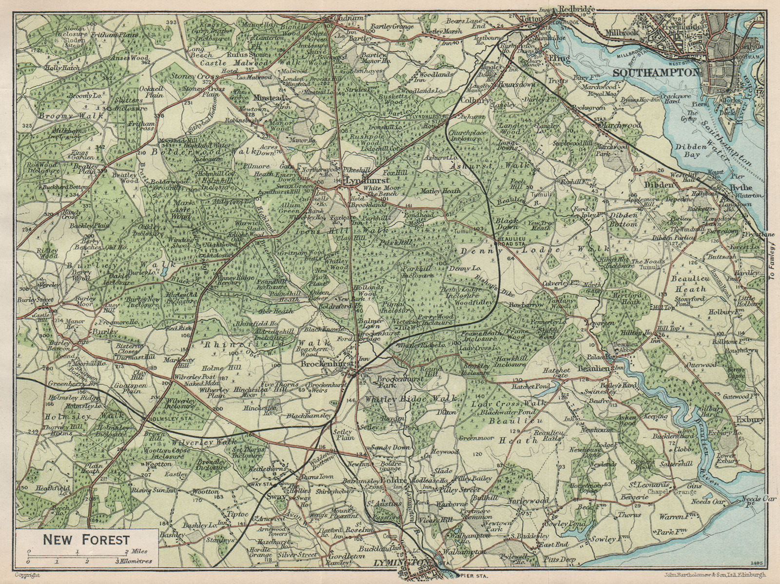 NEW FOREST. Vintage map plan. Lyndhurst Southampton Lymington. Hampshire 1930